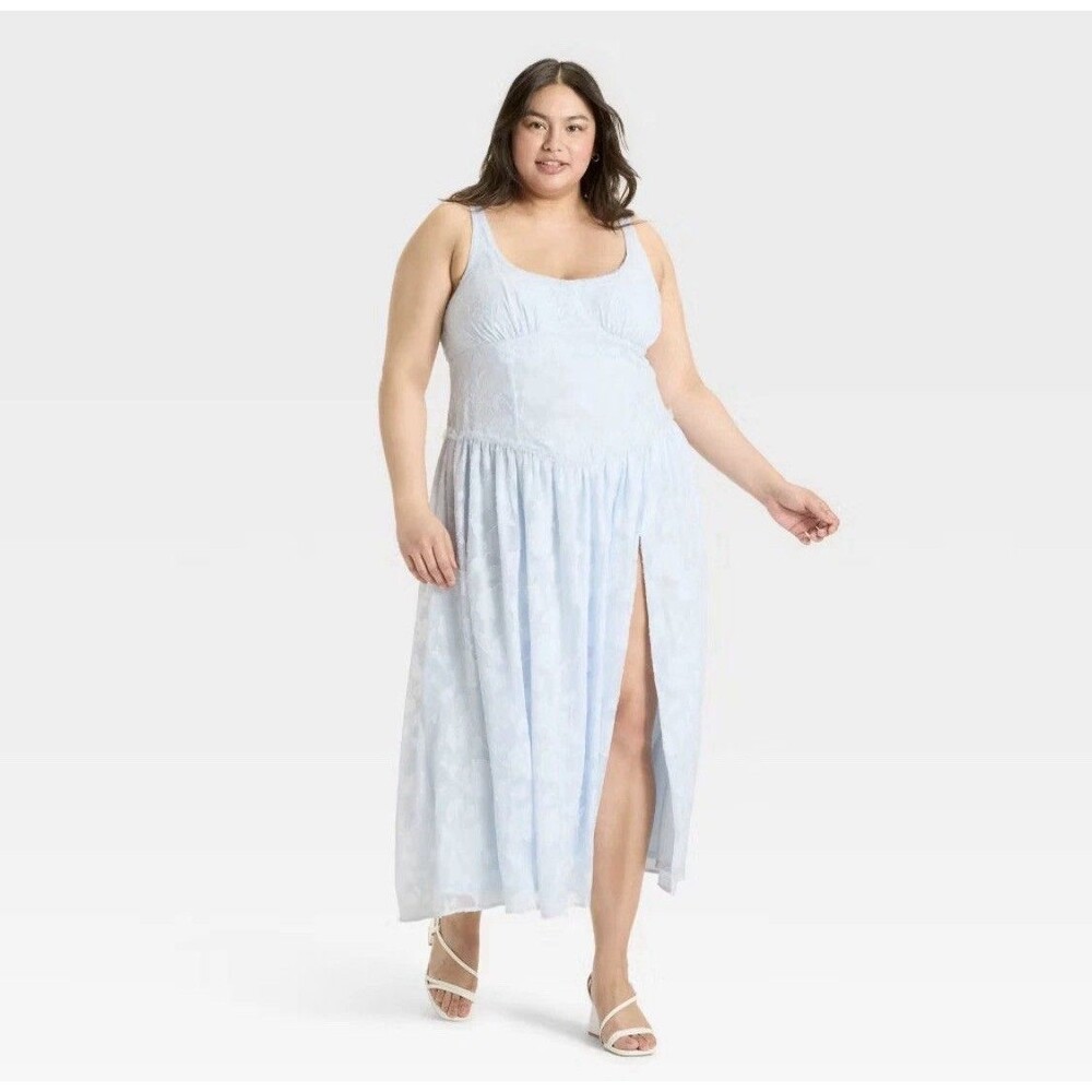 Women's Jacquard Tulle Trim Maxi A-Line Dress - Wild Fable Light Blue